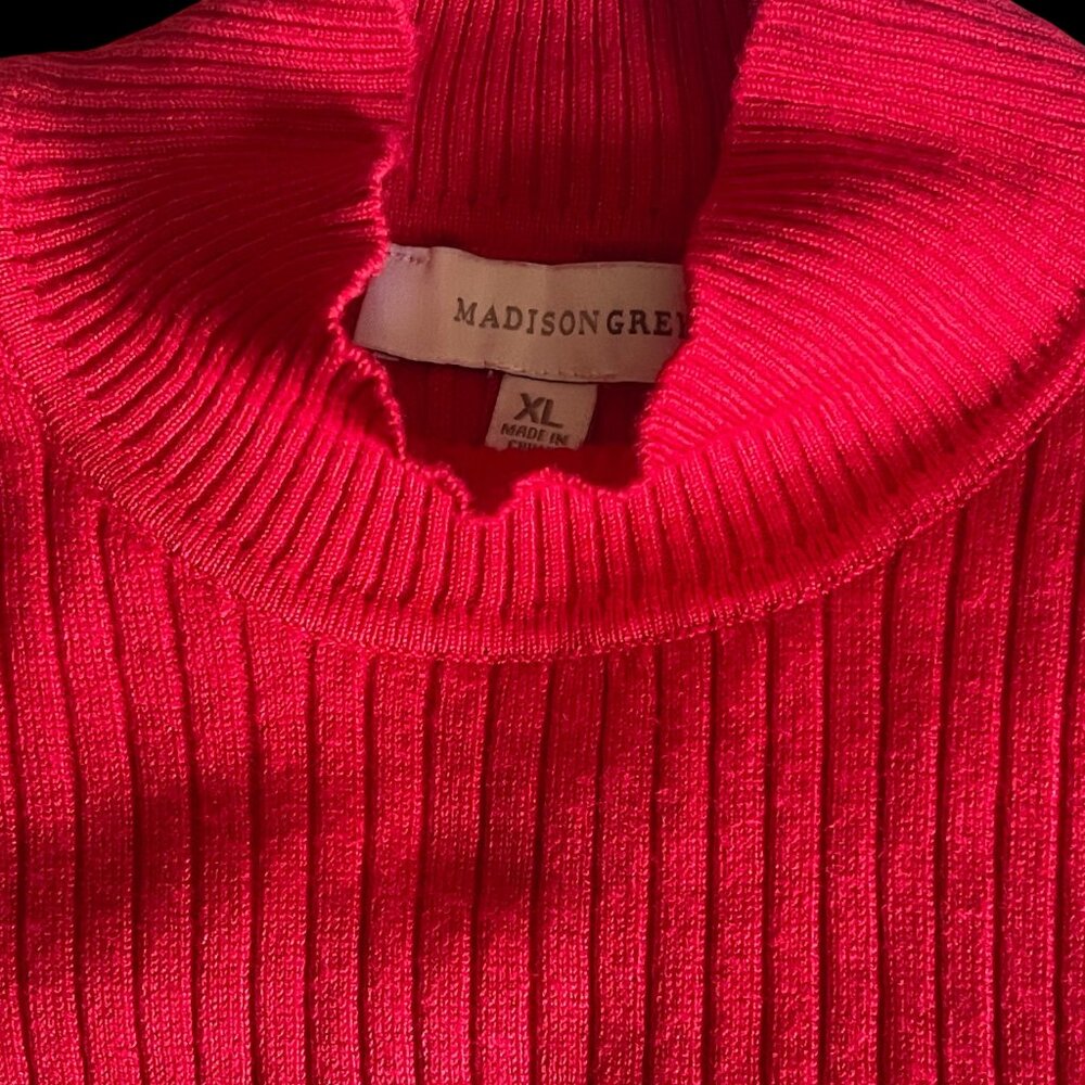 Madison Grey Red Ribbed Sleeveless Turtleneck Top Stretch Knit Blouse Size XL - Picture 4 of 5